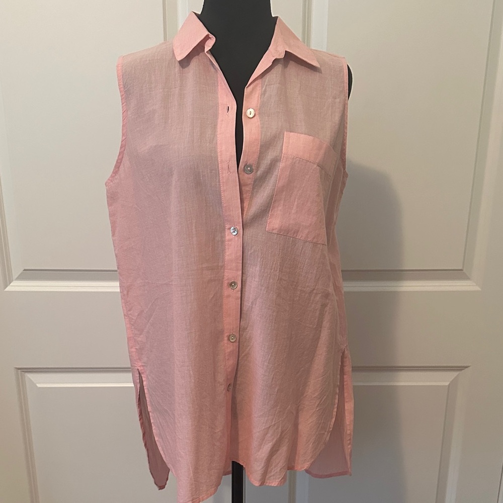 beachlunchlounge Light Pink Sleeveless Button-Down Shirt